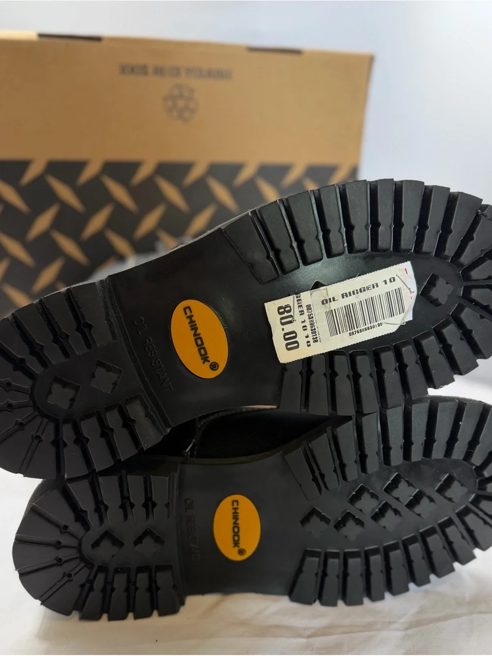 NWT AND BOX Men's Black Lace-Up Work Boots with Rugged Lug Sole 8.5